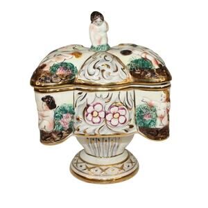 Capodimonte Cherub Trinket Box Porcelain Italy #83 VTG